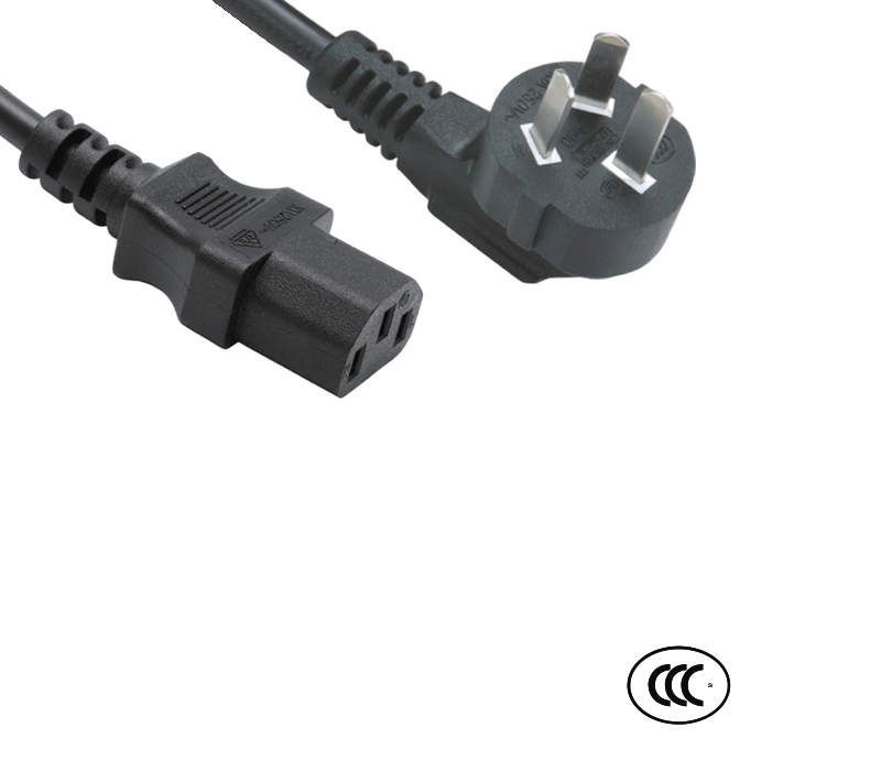 C3-10+JT-ST3 10A 250V Tribus paxillus Sinarum Standard 90-Degree Cubitus Plug cum IEC C13 Connector