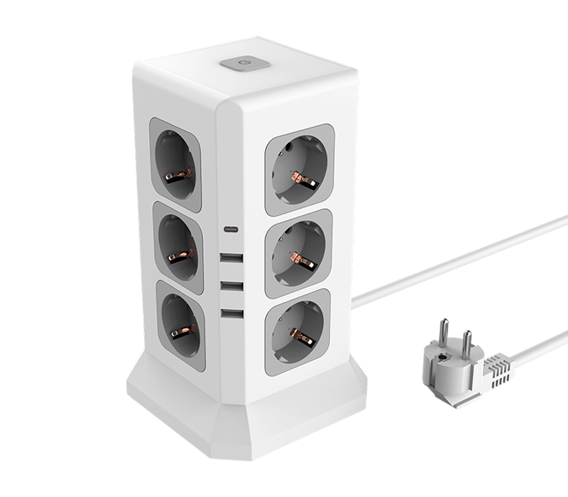 E11 Wired Multi-Function Power habena cum XII Europae Styli decursibus, 3 USB-A Portus, et 1 USB-C Portus, cum Switch