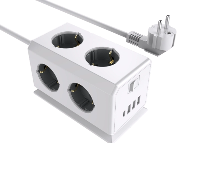 E08 Wired Multi-Function Power habena cum 6 Europae-Style decursibus, 3 USB-A Portus, et 1 USB-C Portus, cum Switch