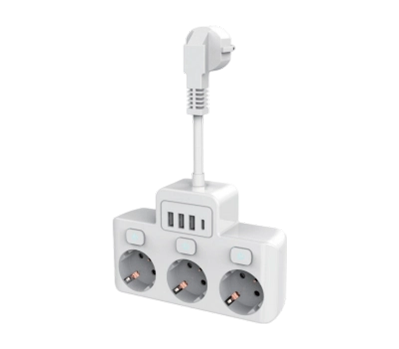 E14 Wired Power habena cum III Europae-Style decursibus, III USB-A Portus, et I USB-C Portus, Cum Lorem Inpendent