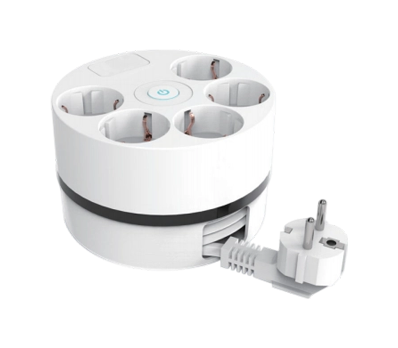 E17 Cable Reel Power Strip with Retractable Funiculus, 5 European-Style Outlet, Switch Included