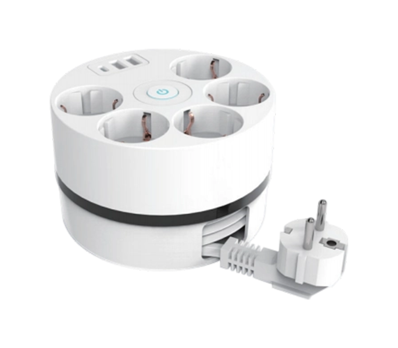 E18 Cable Reel Power habena cum Retractabili Funiculo, 5 Europae-Style decursibus, 2 USB-A Portus, et 1 USB-C Portus, Switch Comprehendo