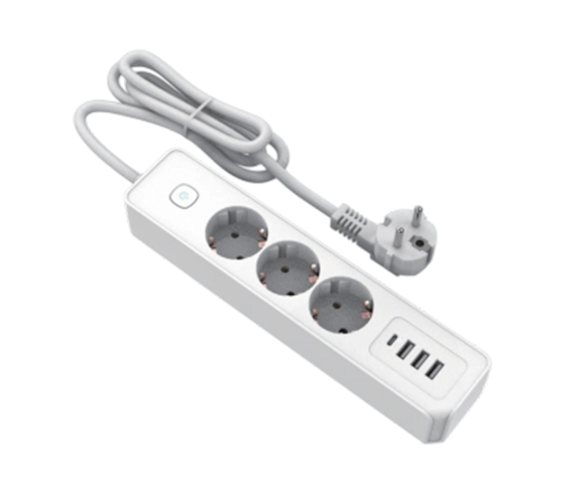 E21-3 Europae-Style Power exuite cum III decursibus, III USB-A Portus, et I USB-C Portus, Switch Comprehendo