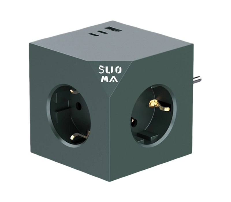 E24 Plug-In Cube Power Strip Cum 3 Europae-Style decursibus, 1 USB-A Portus, et 2 USB-C Portus