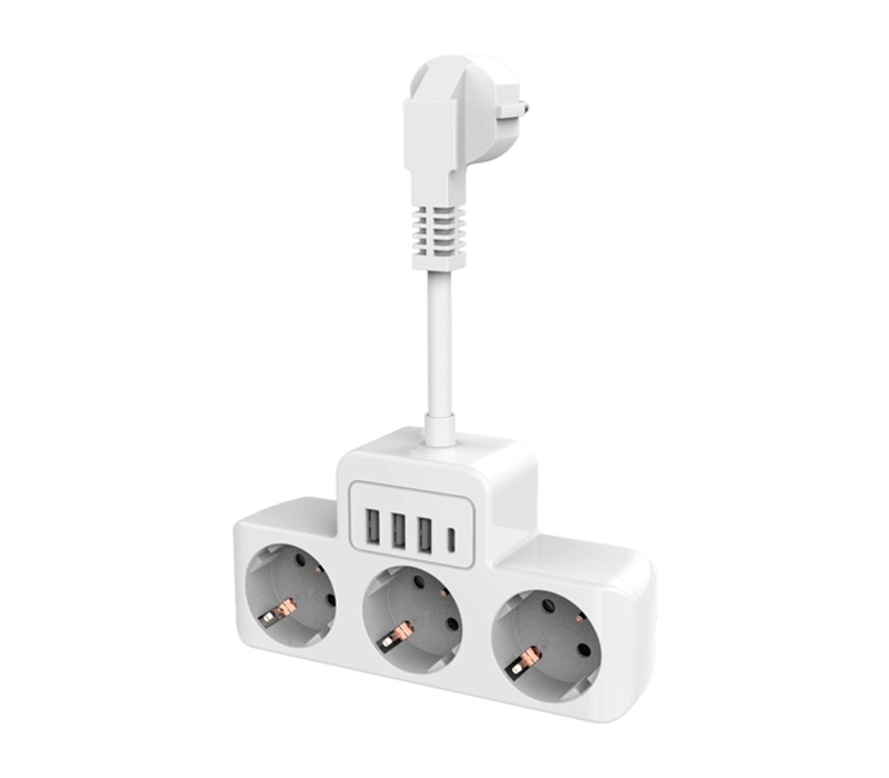 E13 Wired Power velit ex III Europae-Style decursibus, III USB-A Portus, et I USB-C Portus