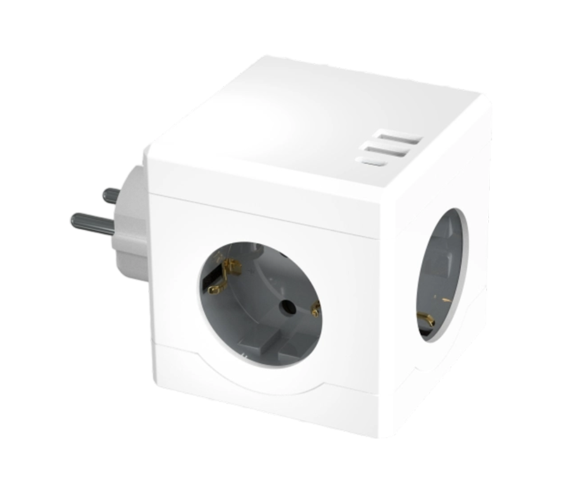 E15-C Plug-in Cube Power Strip with 3 European-Style Outlets, 2 USB-A Portus, and 1 USB-C Portus